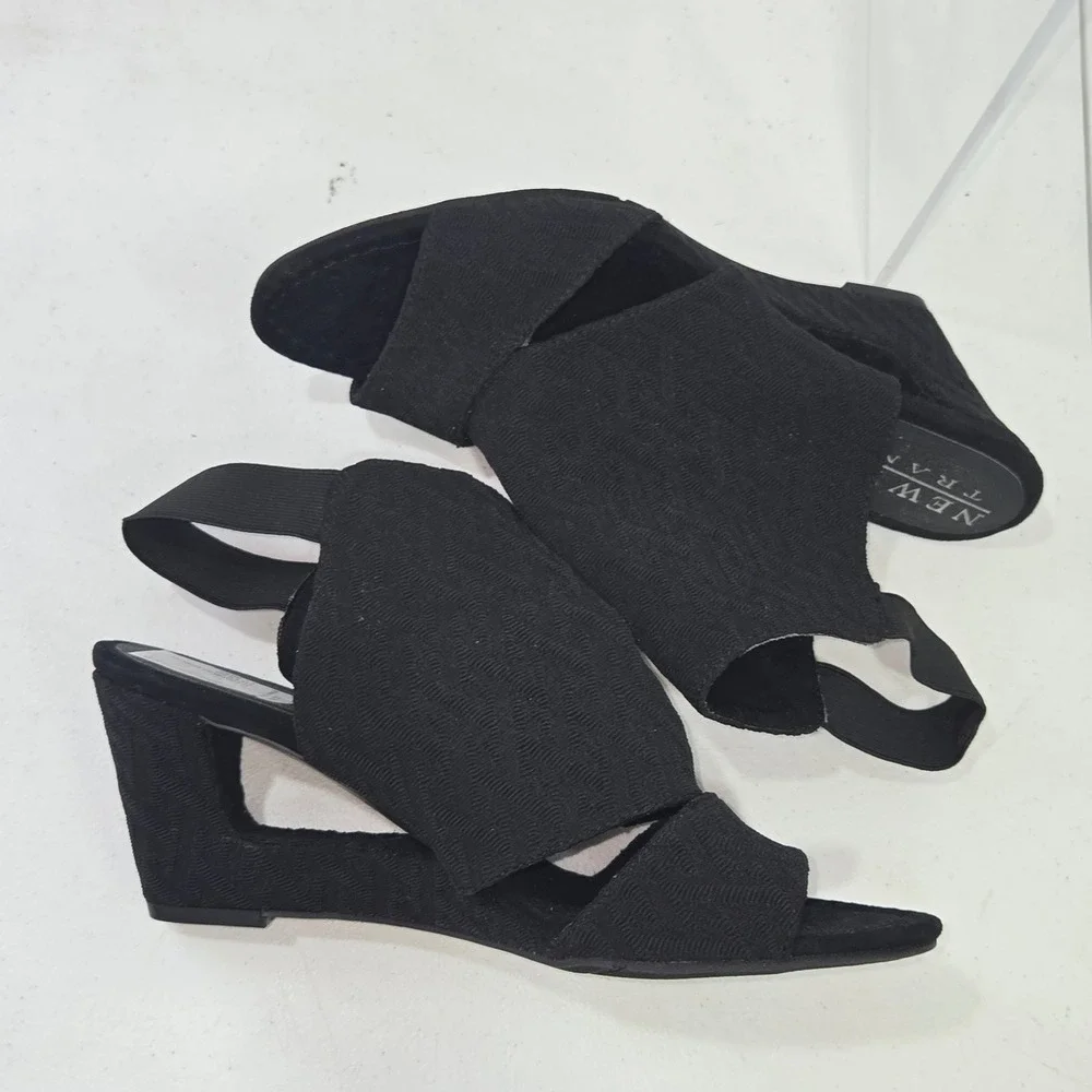 New York Transit Womens Black Wedge Sandals Slingback Open Toe Shoes Size 10M